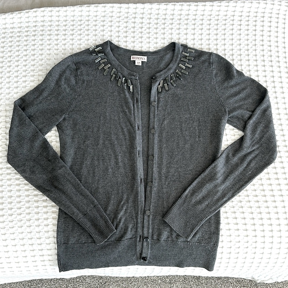 Women’s S Merona Bling collar detail charcoal cardigan